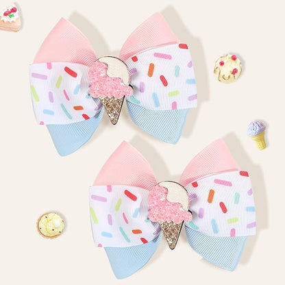 2 Pcs Baby Girl Hair Clips Ice Creams Bow Clips Cute Snap Barrette Thick Thin Hair Accessories for Little Girls Kids Teens Women (Blue)