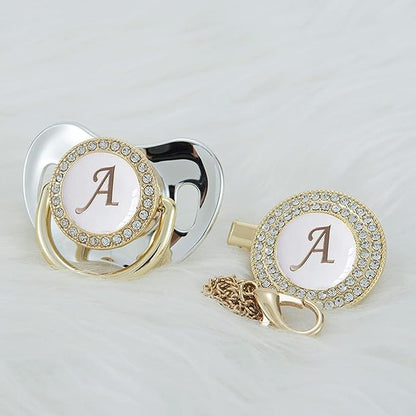 All Handmade Bling Baby Pacifier and Clip Set 26 Letters and 11 Colors can Choose LA