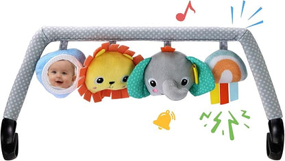 TinlyFinly Baby Bouncer Toy Bar Soft with 4 Hanging Sensory Toys Attachment, Compatible with Baby Bjorn Bouncer, with Mirror, Rattle, Crinkle Sound for Babies All Ages (Colorful Animals)
