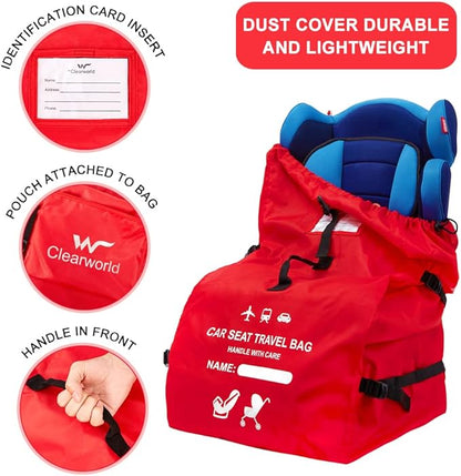 Clearworld Car Seat Travel Bag for Air Travel, Durable Gate Check Bag for Airport,Foldable Baby Stroller Travel Carry Bag, Fits Car Seats, Infant Carriers & Booster,Universal Size Red