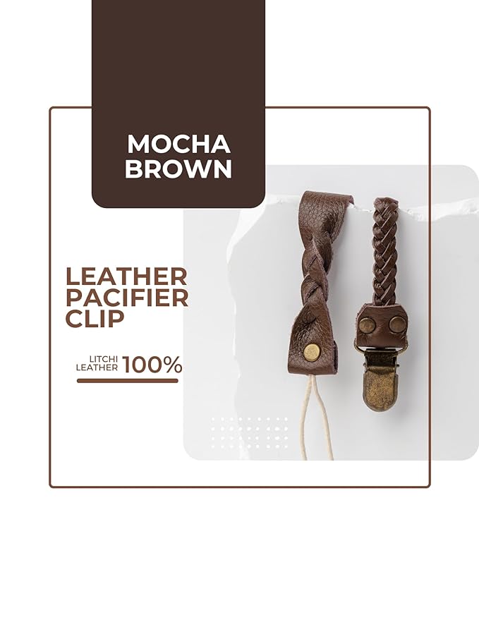 Little Bug Boutique 2-Pack Leather Baby Pacifier Clips - Neutral Pacifier Holders for Baby Girls & Boys, Paci & Binky Clips or Strap for Toys & Teethers (Light Cream), Pacifier NOT Included