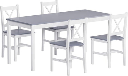 soges 5 Pieces Dining Table Set with 4 Chairs, 47.2 inch Kitchen Pine Wood Table for 4, Rectangular Dining Table Furniture Set for Kitchen, Dining Room, Dinette, White & Grey