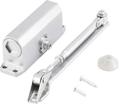 2 Pack Size 3 Automatic Door Closer, Hold Open Door Closer for Door Weights 99~132lbs, Aluminium Alloy Adjustable Spring Hydraulic Auto Door Closers for Residential, Silver
