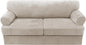 H.VERSAILTEX Sofa Cover 3 Piece T Cushion Sofa Slipcovers Thick Velvet Couch Cover Stretch T Cushion Sofa Covers for 2 Cushion Couch with 2 Individual T Cushion Covers Washable, Oatmeal