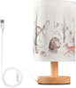 Woodland Animal Bear Fox Deer Owl Hedgehog Bird Bunny Forest Tree Table Lamp with Wood Base Fabric Lamp Shade Bedside Nightstand Desk Lamp for Living Room Bedroom Kids Room Office