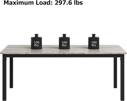 GarveeHome 70.8in Industrial Dining Table for 6, Wooden Long Dinner Table with Mortise Tenon Design, Kitchen Table with Sturdy Metal Legs, for Dining Room Home Office Living Room, Grey