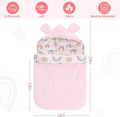 Carseat Blankets for Babies Winter, Warm Toddler Carseat Swaddle Blanket, Infant Stroller Bunting Bag Footmuff for Cold Weather, Universal, Windproof (Pink)