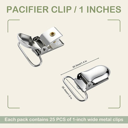 25 PCS 1" Suspender Clips Metal Pacifier Clip Holder for Pacifiers DIY Baby Girl Toy Bibs Garter Making Supplies (Silver, Bulk)