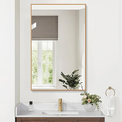 Golden Bathroom Mirror for Wall, Rectangle Mirrors with Metal Frame, Modern Vanity Wall Mirror Decor for Entryway Hangs, Bathroom Living Room Horizontal or Vertical(Golden, 36" L x 30" W)