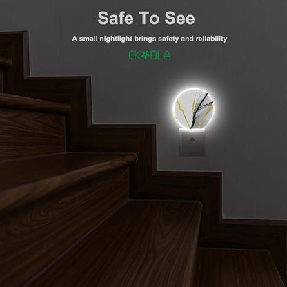 EKOBLA Modern Marble Plug-in Night Light, Gold & Gray Pattern LED Nightlight with Auto Sensor for Stairs, Hallway & Kitchen