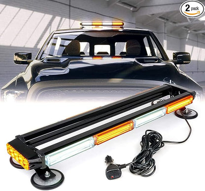 Xprite White Amber COB LED Rooftop Strobe Flashing Light Bar Double Side 26" High Visibility Emergency Hazard Warning Beacon Lights w/Magnetic Base for Safety Vehicles Tow Trucks Pickup Cars Snowplow