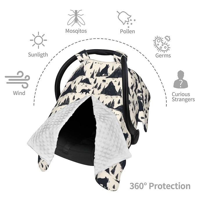 Mountain and Bear Baby Car Seat Canopy Nursing Cover for Newborn Car Seat Breastfeeding Covers Blanket Newborn Shower Gift