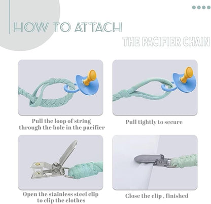 Braided Pacifier Clip for Boys & Baby Girl, Binky Clips Pacifier Holder 100% Handmade Teething Straps Unisex Design