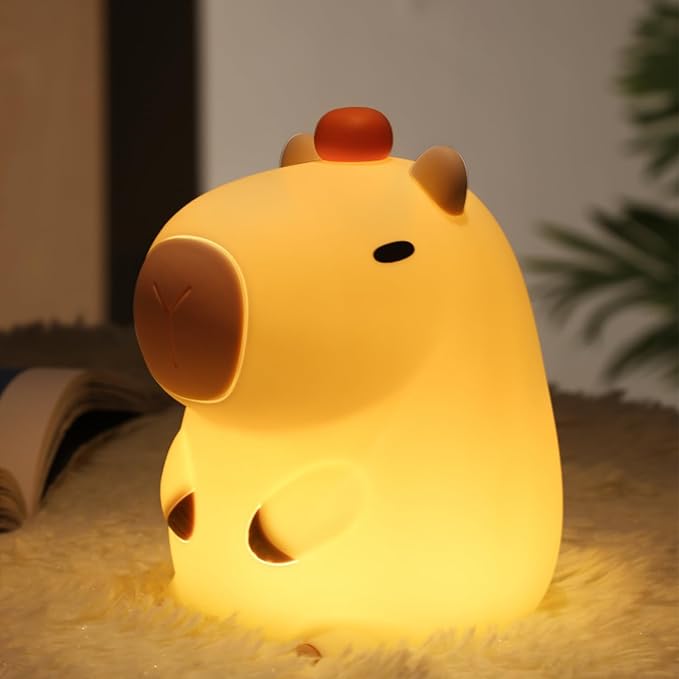ShopHar Capybara Night Light, Cute Adorable Animal Nursery LED Night Lamp, USB Rechargeable Timing Dimming Sleep Table Lamp with Touch Sensor for Bedrooms, Living Room