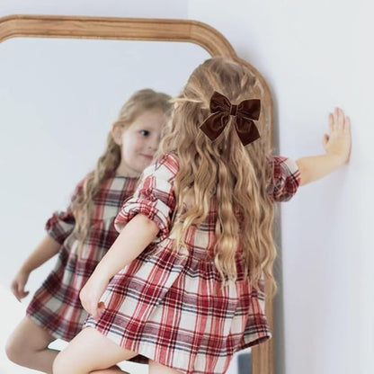 Hjiaruiky Hand-made Velvet Hair Bows Clips for Little Girls - Big Brown Bows