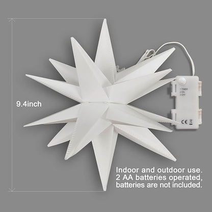 Leejec 9.4" Moravian Star Outdoor Light with Remote Control, Christmas Decorations, Indoor Hanging, Warm White LED Light, Battery Operated with Timer Function, 4-Pack, Tree, Ceiling, Balcony Décor