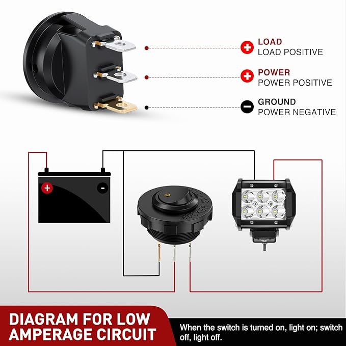 Nilight 1PC Round Rocker Switch with Shell 12V 24V 20A Yellow LED Toggle swtich with 16AWG Wires SPST 3Pin 2 Position for Car Truck Vehicle Boat Marine Rocker On Off Control