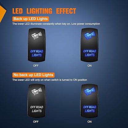 Nilight Off Road Lights Rocker Switch Led Light Bar 5 Pin Laser On SPST Switches 20A/12V 10A/24V Blue with Jumper Wires Set for Cars Trucks Boats ATVs UTVs RVs