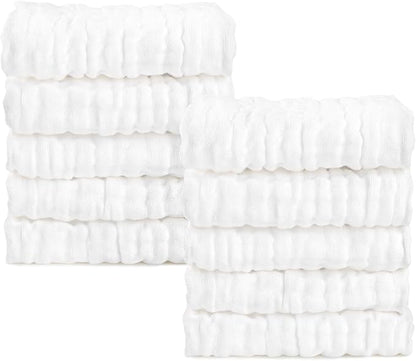 AIDEA Baby Washcloths and Burp Cloths, Absorbent Cotton Muslin Baby Towels, Large Soft Breathable Newborn Essentials for Boys and Girls, Newborn Essentials, White-10 Pack, 10"x10"