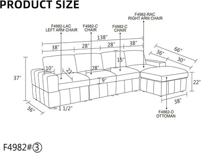 L Shaped Sectional Couches for Living Room, Modular Sectional Couch with Ottoman & Chaise, Modern Lounge Living Room Furniture Sofa for Adults, Dark Grey