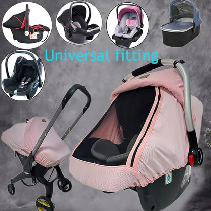 CarSeat Covers for Babies - Universal Baby Car Seat Covers for Girl Summer Infants Carseat Covers Breathable with Inner Bug Nets Covers Dustproof Privacy Shade Protection Baby Covers with Hoop