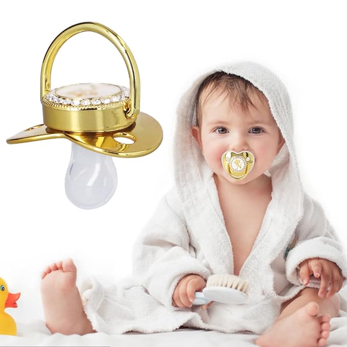 Personalized Golden Letter Baby Pacifier with Clips, Anti-Dust Cover, Letter N Design for Newborn Photography, Baby Shower
