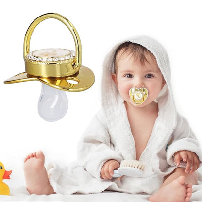 Personalized Golden Letter Baby Pacifier with Clips, Anti-Dust Cover, Letter N Design for Newborn Photography, Baby Shower