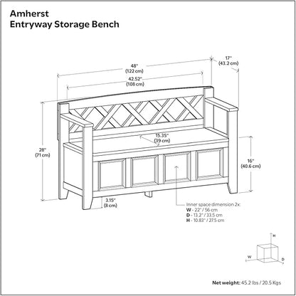 SIMPLIHOME Amherst Entryway Storage Bench - 48 inch Wide Solid Wood Hallway Seat in French Blue, Transitional Bench for Entryway or Living Room with Lift-Up Lid and Spacious Storage
