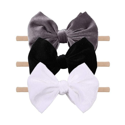 YanJie Brand Hairband - Handmade Velvet Baby Bows & Stretchy Nylon Headbands for Girls Infants Toddlers Child(4.5 black-velvet, 3 Count)