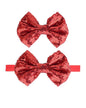 Baby Christmas Sequins Headband Bow Red Green Glitter Sequins Bow Christmas Hair Band Bow BHC03 (Red Set)