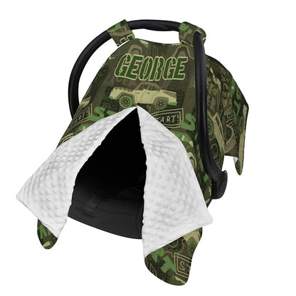 Personalized Baby Car Seat Canopy for Babies with Name, Custom Camo Car Stroller Car Seat Covers for Boys Girls, Minky Nursing Carseat Cover for Breastfeeding, Car Seat Canopies for Infant Newborn