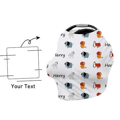 Custom Name Car Seat Canopy - Baby Car Seat Covers, White Lion Print Infant Stroller Cover, Carseat Canopy Christmas Birthday Gifts for Girls and Boys(27"x29")