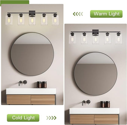 Espird 5 Light Bathroom Vanity Light - Matte Black Bathroom Light Fixtures Square Design & UL Certification, 31 Inch Black Bath Room Lighting Fixtures Over Mirror for Living Room & Bedroom & Restroom