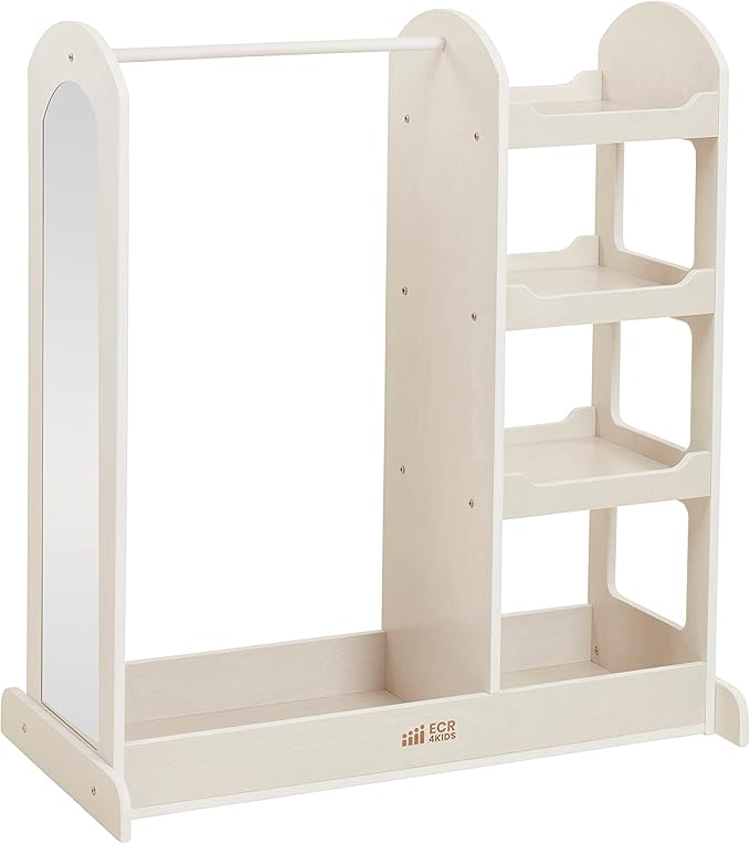 ECR4Kids Dress Up Center with Mirror, Costume Organizer, White Wash