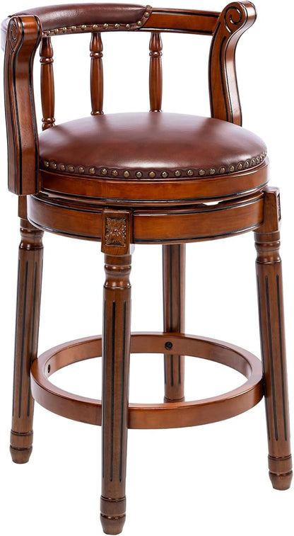 Cow top Leather Wooden Bar Stools, 360 Degree Swivel Bar Height Chair with Backs for Home Kitchen Counter, Morden Chair Barstools (Brown 1pc, Counter Height-Seat Height 26”)