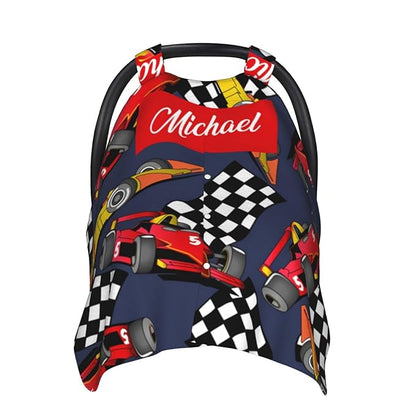 Custom Baby Car Seat Canopy for Babies with Name, Personalized Racing Baby Car Seats Covers for Boys, Opening Minky Nursing Breastfeeding Stroller Cover Infant Carseat Canopies for Newborn