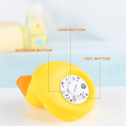Todays Kids Duck Baby Bath Thermometer & Clock - Fahrenheit & Celsius Baby Essentials - Room & Water Thermometer - Soft Material