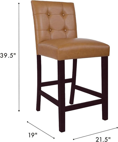HomePop 24" Upholstered Button Tufted Leatherette Counter Height Barstool Chairs, Carmel Faux Leather (Set of 2)
