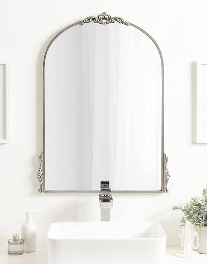 Kate and Laurel Myrcelle Traditional Arched Mirror; 25 x 33; Silver; Decorative Large Arch Mirror with Ornate Garland Detailing Along The Crown and Edges of The Frame