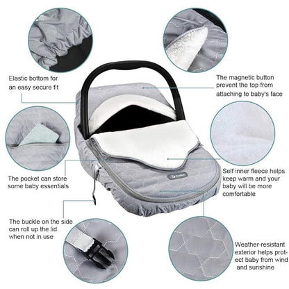 Yoofoss Baby Car Seat Cover Winter Carseat Canopies Cover to Protect Baby from Cold Wind, Super Warm Plush Fleece Baby Carrier Cover for Infant Boys Girls (Grey)