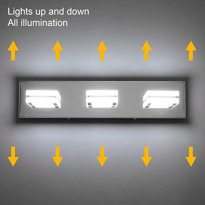 Ralbay Modern LED Vanity Light Fixtures 3 Lights Up and Down LED Modern Bathroom Vanity Lights Over Mirror Rotatable Acrylic Stainless Steel Chrome Bath Wall Lighting