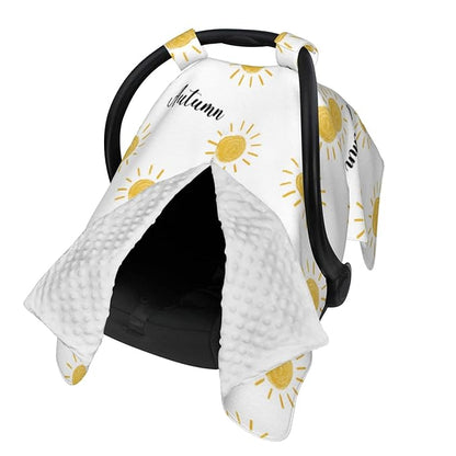 Personalized Orange Sun Rays Baby Infant Car Seats Canopy for Babies with Name, Golden Sunrays Lightweight Covers for Baby Boys Girls, Minky Nursing Breastfeeding Stroller Cover for Newborn