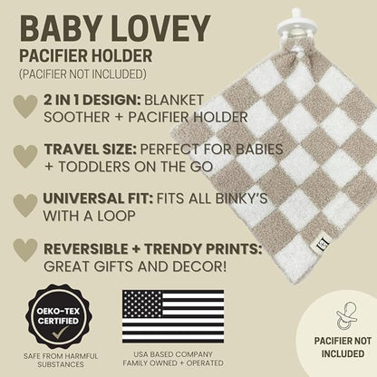 L+L USA Checkered Baby Lovey Pacifier/Teether Holder 10"x10" - DreamSoft Plush Fluffy Cuddly Soothie Reversible Mini Comfort Blanket - Cute Newborn Gift Essential Babies Boys Girls (Green/White)