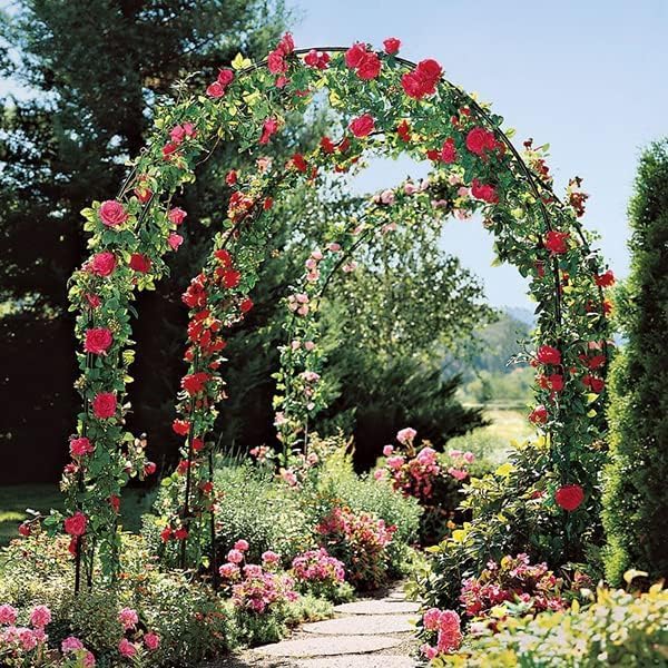 Garden Arch, Outdoor Flower Garden Arch Trellis, Sturdy Steel Arbor for Climbing Plants, Wedding Decoration, 7'8" H x 4'5" W, Dark Green