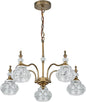 Vintage 5 Lights Gold Glass Pendant Lighting Rustic Style Chandelier Matte Brushed Antique Brass Finish with Crystal Glass Shade for Kitchen Island