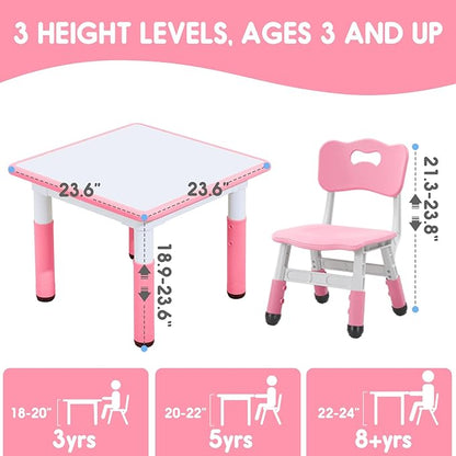 Kids Table & Chair Set with Adjustable Toddler-Safe Non-Slip Legs, Activity & Graffiti-Proof Desktop Ages 3-12