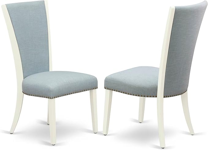 East West Furniture V097VE215-6 6 Piece Kitchen Table Set Contains a Rectangle Dining Table with V-Legs and 4 Baby Blue Linen Fabric Parson Chairs with a Bench, 40x72 Inch, Multi-Color