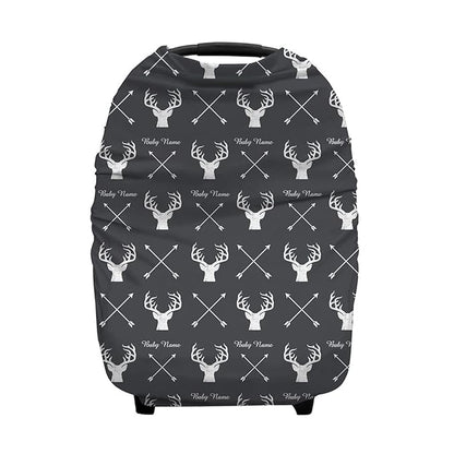 Personalized Deer and Arrow Baby Car Seat Covers with Name, Custom Nursing Cover Breastfeeding for Babies, Carseat Canopy for Boys and Girls, Infant Stroller Cover, Breathable Carseats Cover