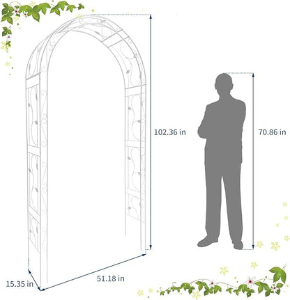 Metal Arch Backdrop Stand, Wedding Arch Frame for Wedding Decorations, Balloon Arch Stand with Stakes for Ceremony, Christmas, Outdoor Garden Arch Arbor Trellis for Climbing Plants, White