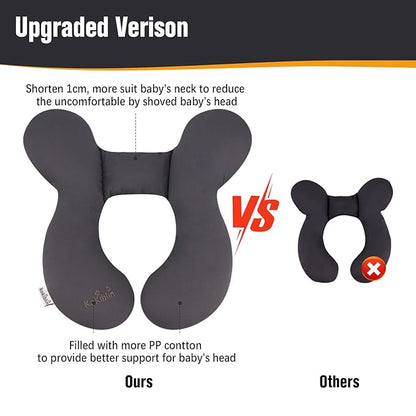 KAKIBLIN Baby Travel Pillow, Upgraded Baby Neck Pillow for Car Seat, Head Support Pillow for Car Seat, Stroller, Pushchair, Grey